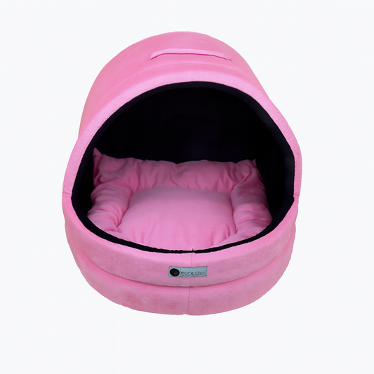Soft Covered Igloo Style Pet House-Baby Pink & Black